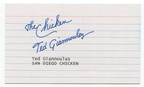 Ted Giannoulas Signed 3x5 Index Card Autographed Baseball San Diego Chicken