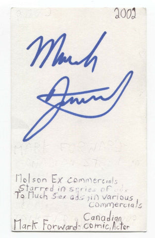 Mark Forward Signed 3x5 Index Card Autographed Signature Comedian Actor Degrassi