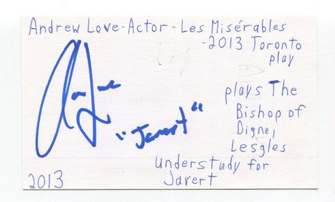 Andrew Love Signed 3x5 Index Card Autographed Actor Les Miserables