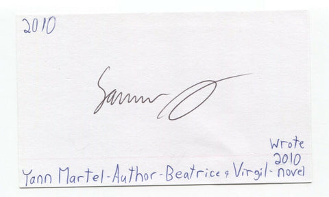 Yann Martel Signed 3x5 Index Card Autographed Signature Author Writer Life of Pi