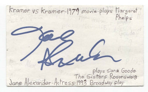 Jane Alexander Signed 3x5 Index Card Autographed Signature Actress