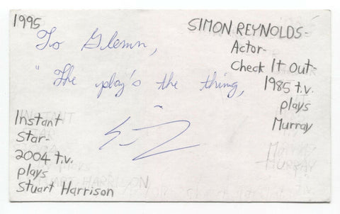 Simon Reynolds Signed 3x5 Index Card Autographed Signature Actor