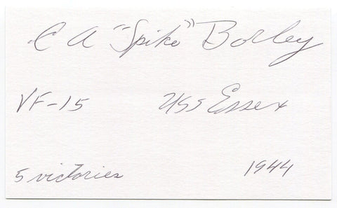 Clarence "Spike" Borley Signed 3x5 Index Card Autographed WWII Fighter Pilot Ace