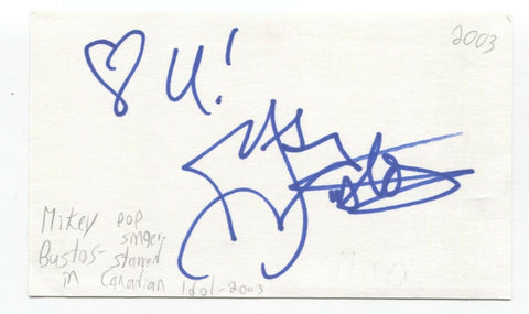 Mikey Bustos Signed 3x5 Index Card Autographed Signature Canadian Idol Singer