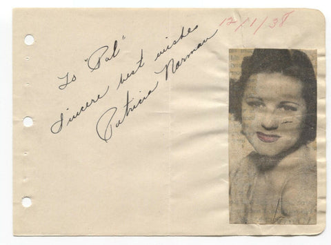 Patricia Norman Signed Album Page Vintage Autographed Signature Singer