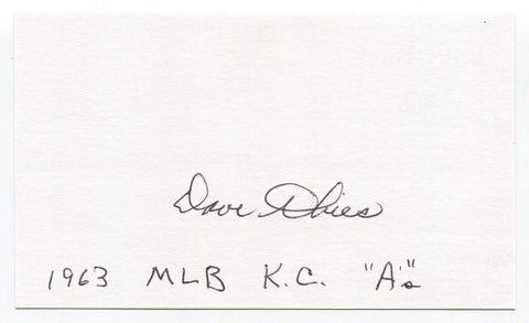 Dave Thies Signed 3x5 Index Card Autograph Baseball 1963 Kansas City Athletics