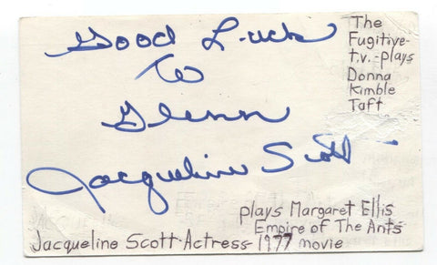 Jacqueline Scott Signed 3x5 Index Card Autographed Signature The Fugitive