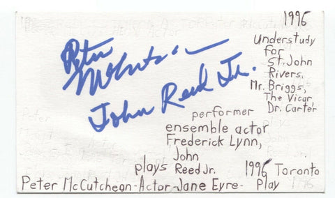 Peter McCutcheon Signed 3x5 Index Card Autographed Signature Actor