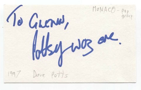 Monaco - David Potts Signed 3x5 Index Card Autographed Signature Band Pottsy