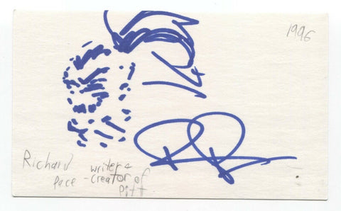 Richard Pace Signed 3x5 Index Card Autographed Comic Artist Sketch of Pitt