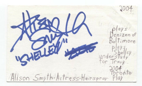 Alison Smythe Signed 3x5 Index Card Autographed Signature Actress Singer
