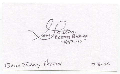 Gene Patton Signed 3x5 Index Card Autographed Baseball Player Boston Braves