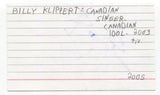 Billy Klippert Signed 3x5 Index Card Autographed Signature Canadian Idol Singer