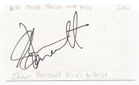 Wide Mouth Mason - Shaun Verreault Signed 3x5 Index Card Autographed Signature