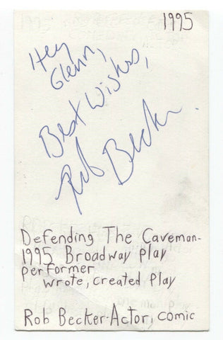 Rob Becker Signed 3x5 Index Card Autographed Playwright Defending The Caveman