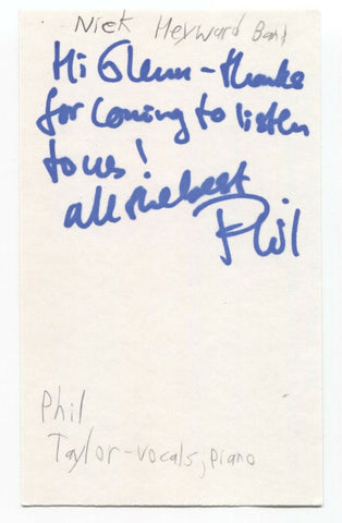 Nick Heyward Band - Phil Taylor Signed 3x5 Index Card Autographed Signature