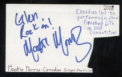 Mookie Morris Signed Cut 3x5 Index Card Autographed Signature Idol Singer