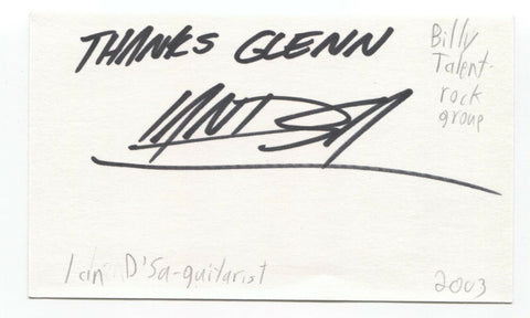 Billy Talent - Ian D'Sa Signed 3x5 Index Card Autographed Signature Guitarist
