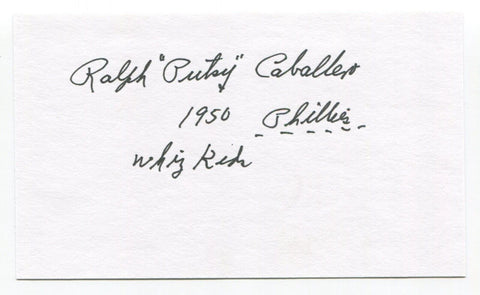 Putsy Caballero Signed 3x5 Index Card Autographed Baseball Whiz Kids Phillies