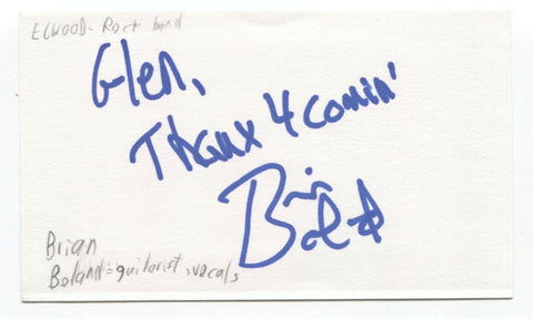 Elwood - Brian Boland Signed 3x5 Index Card Autographed Signature Band