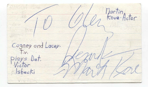 Martin Kove Signed 3x5 Index Card Autographed Signature Karate Kid Cobra Kai