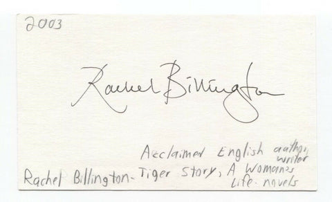 Rachel Billington Signed 3x5 Index Card Autographed Signature Author Writer