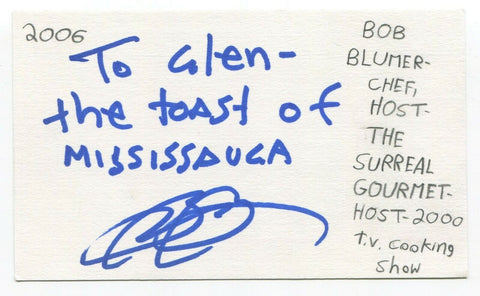 Bob Blumer Signed 3x5 Index Card Autographed Canadian Chef The Surreal Gourmet