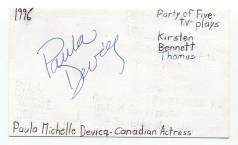 Paula Devicq Signed 3x5 Index Card Autographed Signature Actress Party of Five