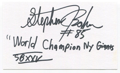 Stephen Baker Signed 3x5 Index Card Autographed NY Giants Super Bowl Champion