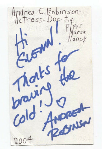 Andrea C. Robinson Signed 3x5 Index Card Autographed Signature Doc Star Trek