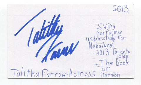 Talitha Farrow Signed 3x5 Index Card Autographed Actor The Book Of Mormon
