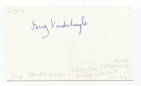 Guy Vanderhaeghe Signed 3x5 Index Card Autographed Signature Author