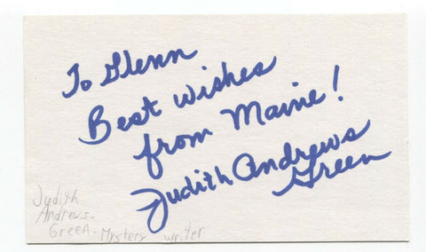 Judith Andrews Green Signed 3x5 Index Card Autographed Signature Writer Author