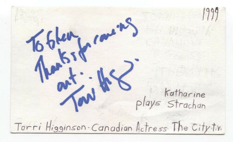 Torri Higginson Signed 3x5 Index Card Autographed Signature Actress Stargate