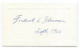 Frederick L. Schuman Signed Card Autographed Signature Historian