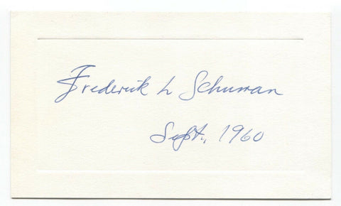 Frederick L. Schuman Signed Card Autographed Signature Historian
