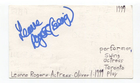Leanne Rogers Signed 3x5 Index Card Autographed Actress Oliver