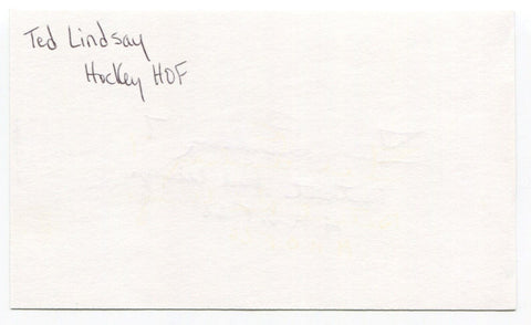 Ted Lindsay Signed 3x5 Index Card Autographed NHL Hockey Detroit Red Wings HOF