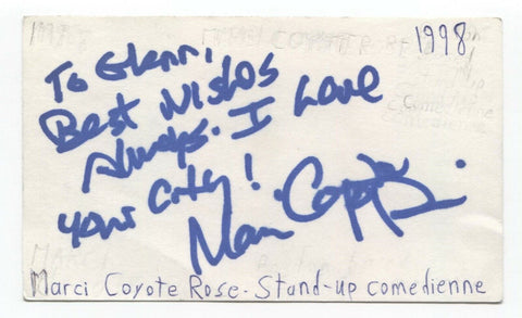 Marci Coyote Rose Signed 3x5 Index Card Autographed Signature Comedian Comic