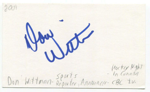 Don Wittman Signed 3x5 Index Card Autographed Signature Sportscaster Canada HOF