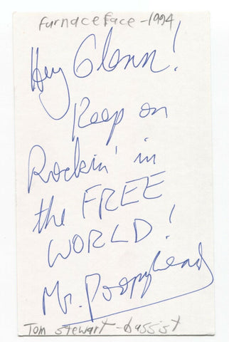 Furnaceface - Tom Stewart Signed 3x5 Index Card Autographed Signature
