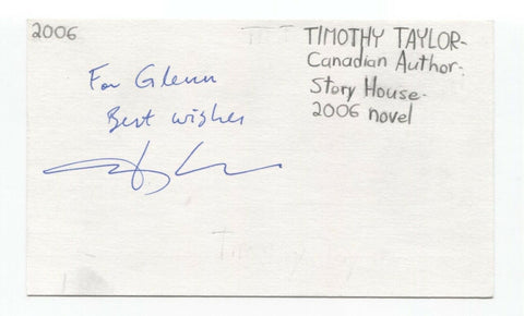 Timothy Taylor Signed 3x5 Index Card Autographed Signature Author Writer