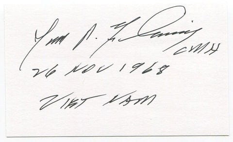 James P. Fleming Signed 3x5 Index Card Autographed Medal of Honor MOH