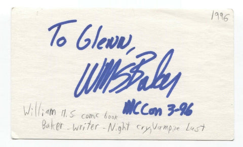 William Baker Signed 3x5 Index Card Autographed Signature Comic Book Writer