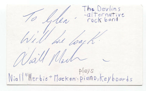 Niall "Herbie" Macken Signed 3x5 Index Card Autographed Signature The Devlins