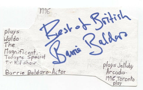 Barry Baldaro Signed 3x5 Index Card Autographed Signature Barry Actor