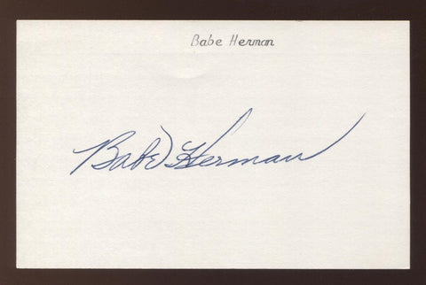 Babe Herman Signed 3x5 Index Card Vintage Autographed Baseball Signature