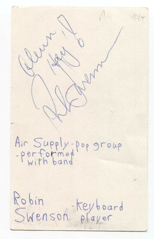 Robin Swenson Signed 3x5 Index Card Autographed Signature Air Supply Keyboards