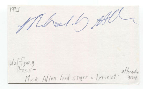 The Wolfgang Press Mick Allen Signed 3x5 Index Card Autographed Signature