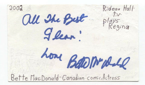 Bette MacDonald Signed 3x5 Index Card Autographed Signature Actress Comedian